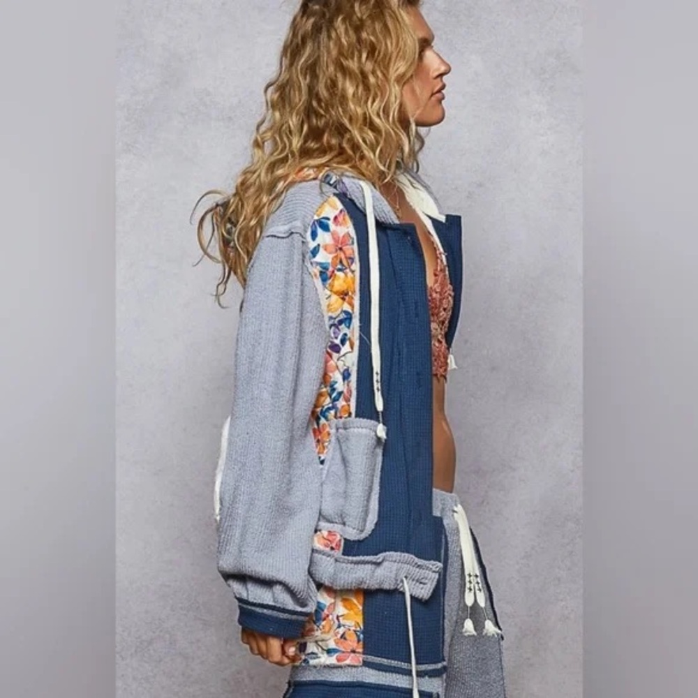POL blue patchwork quilted thermal jacket - image 3